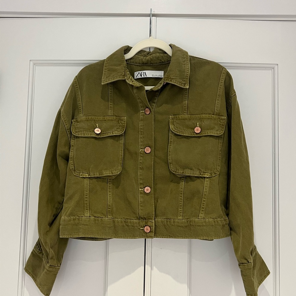 Zara Olive Utility Crop Jacket